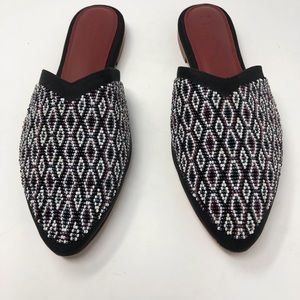Zyne Embellished Black Crepe Leather Mules